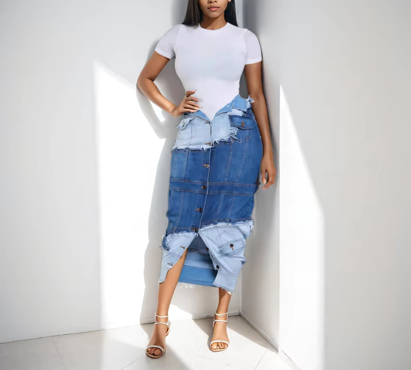 PATCHWORK MUSE DENIM SKIRT