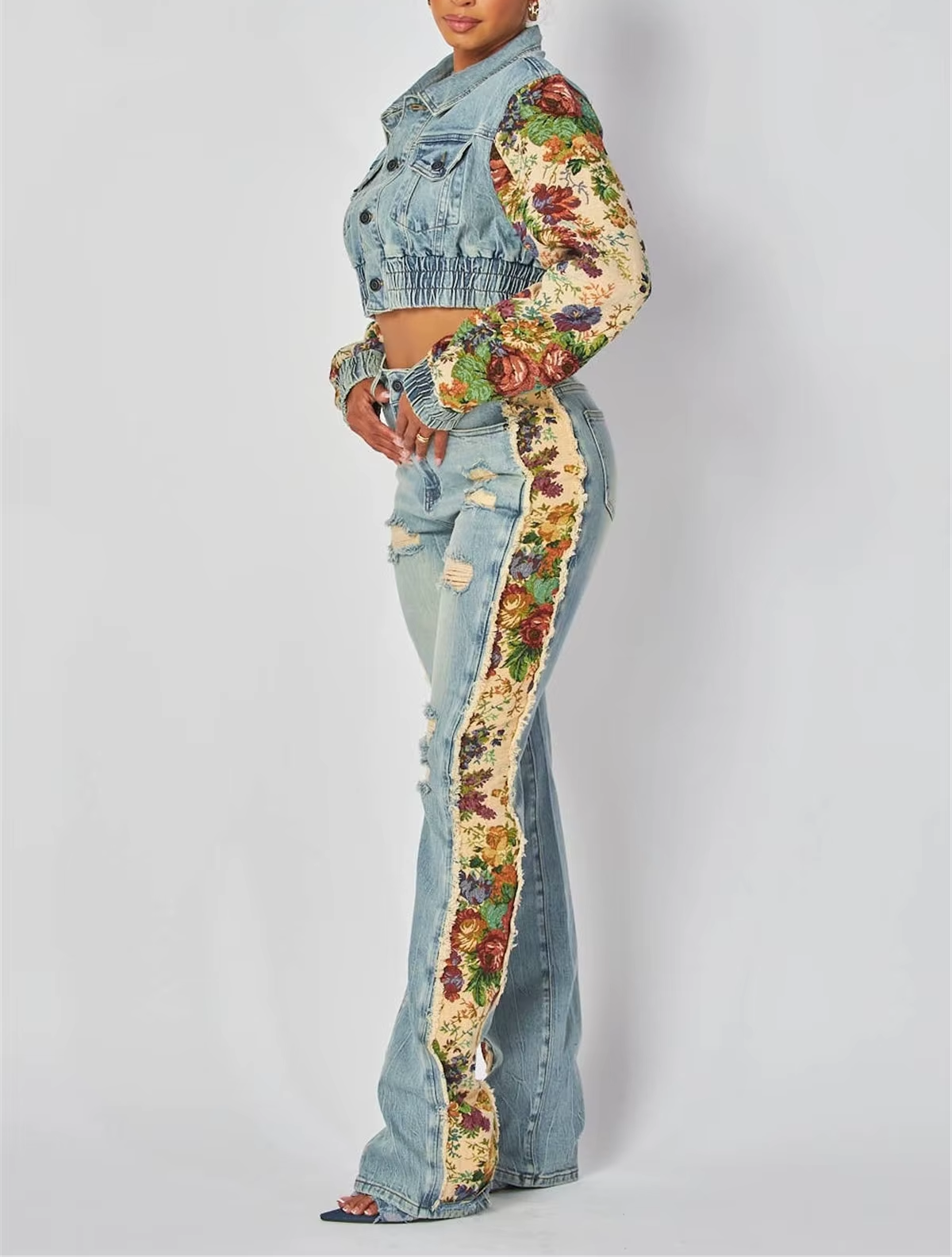 BOLD BLOOM DENIM TWO PIECE SET