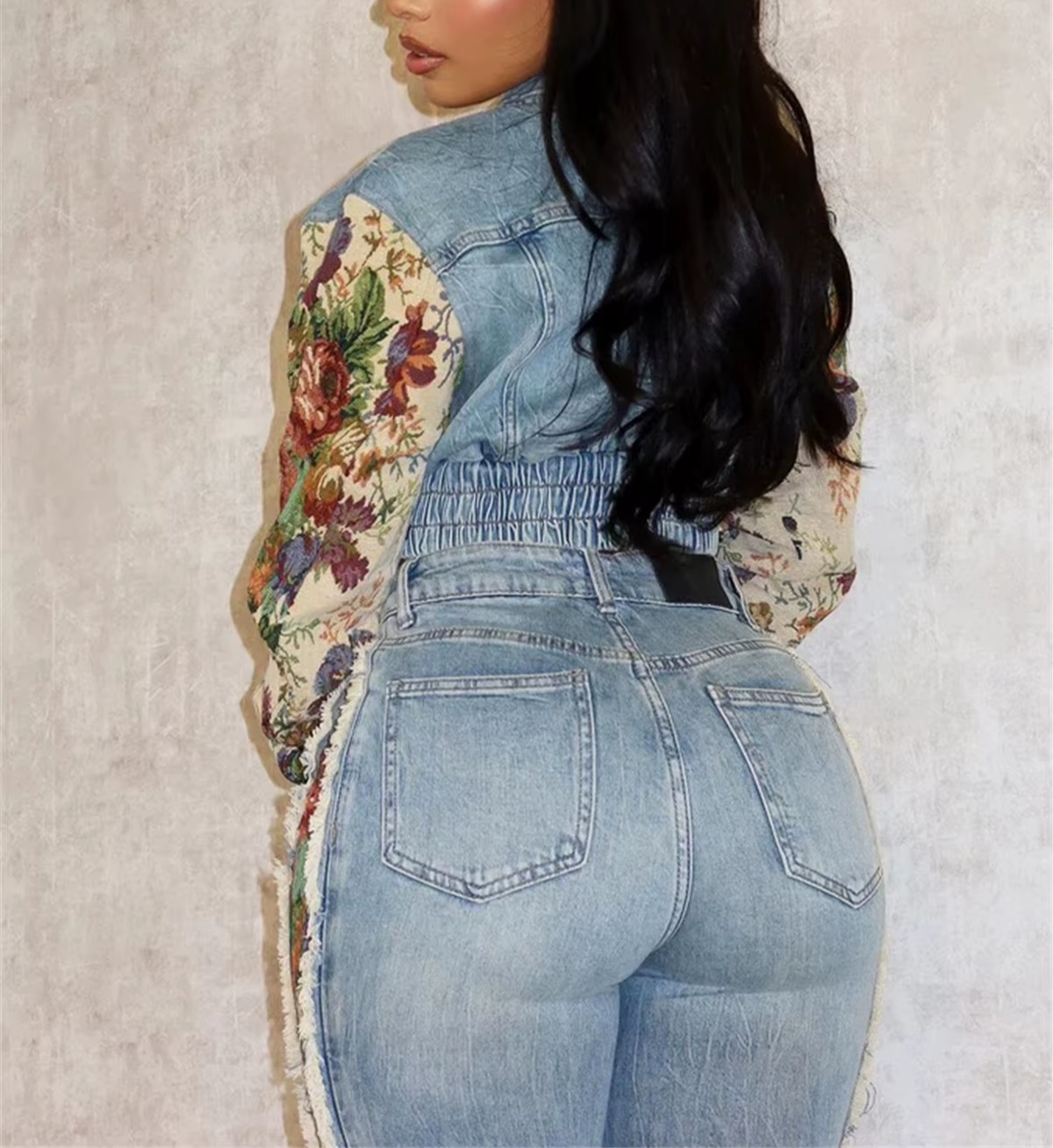 BOLD BLOOM DENIM TWO PIECE SET