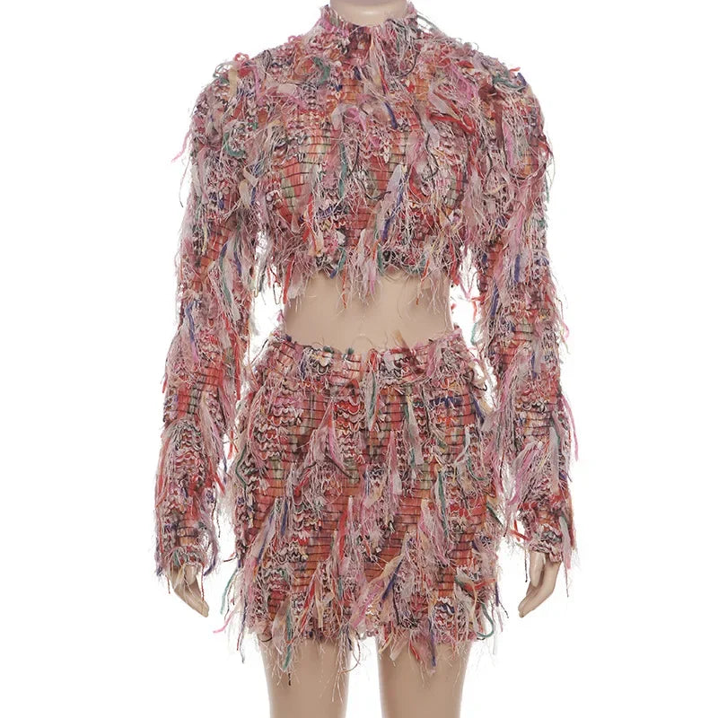 MIDNIGHT COQUETTE+ Mini Skirt Two Piece Set Outfit long sleeve