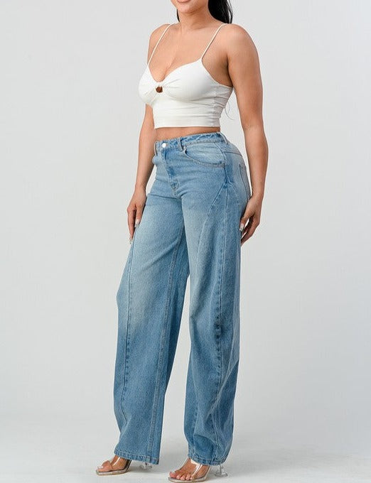 Wide Leg Denim Jeans - MAYPurpleCollection