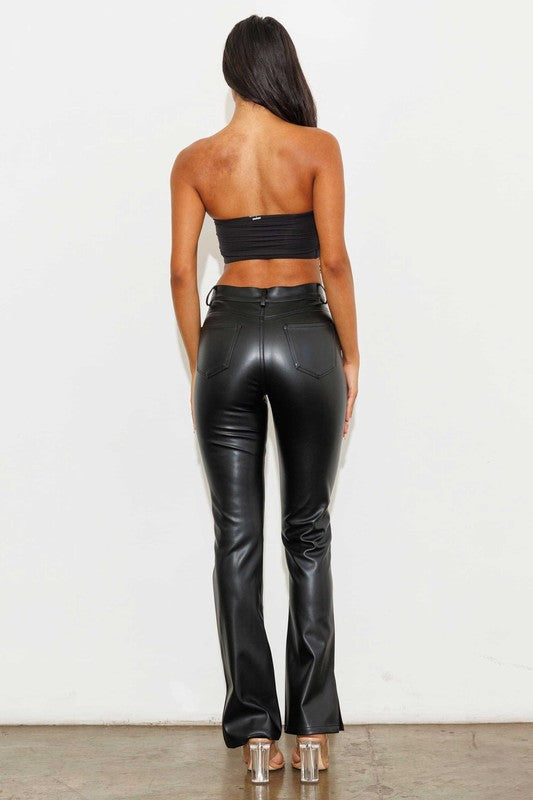 Vegan Leather Side Slit Bootcut - MAYPurpleCollection