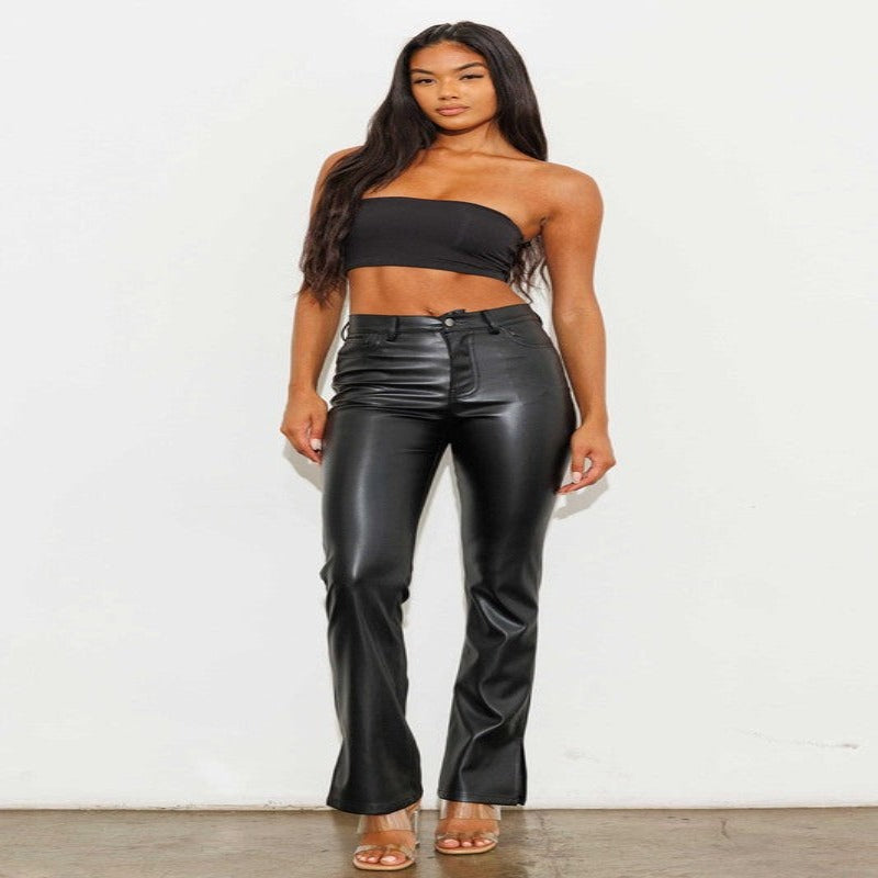 Vegan Leather Side Slit Bootcut - MAYPurpleCollection