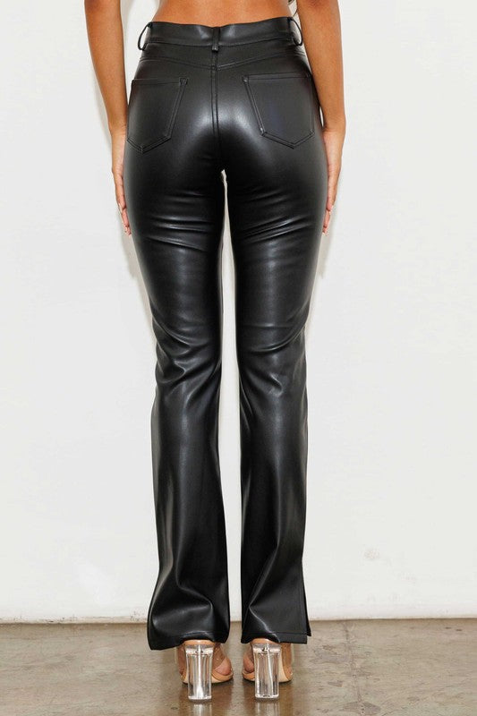 Vegan Leather Side Slit Bootcut - MAYPurpleCollection