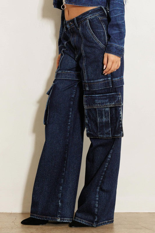 Cargo Pocket Wide Jeans - MAYPurpleCollection