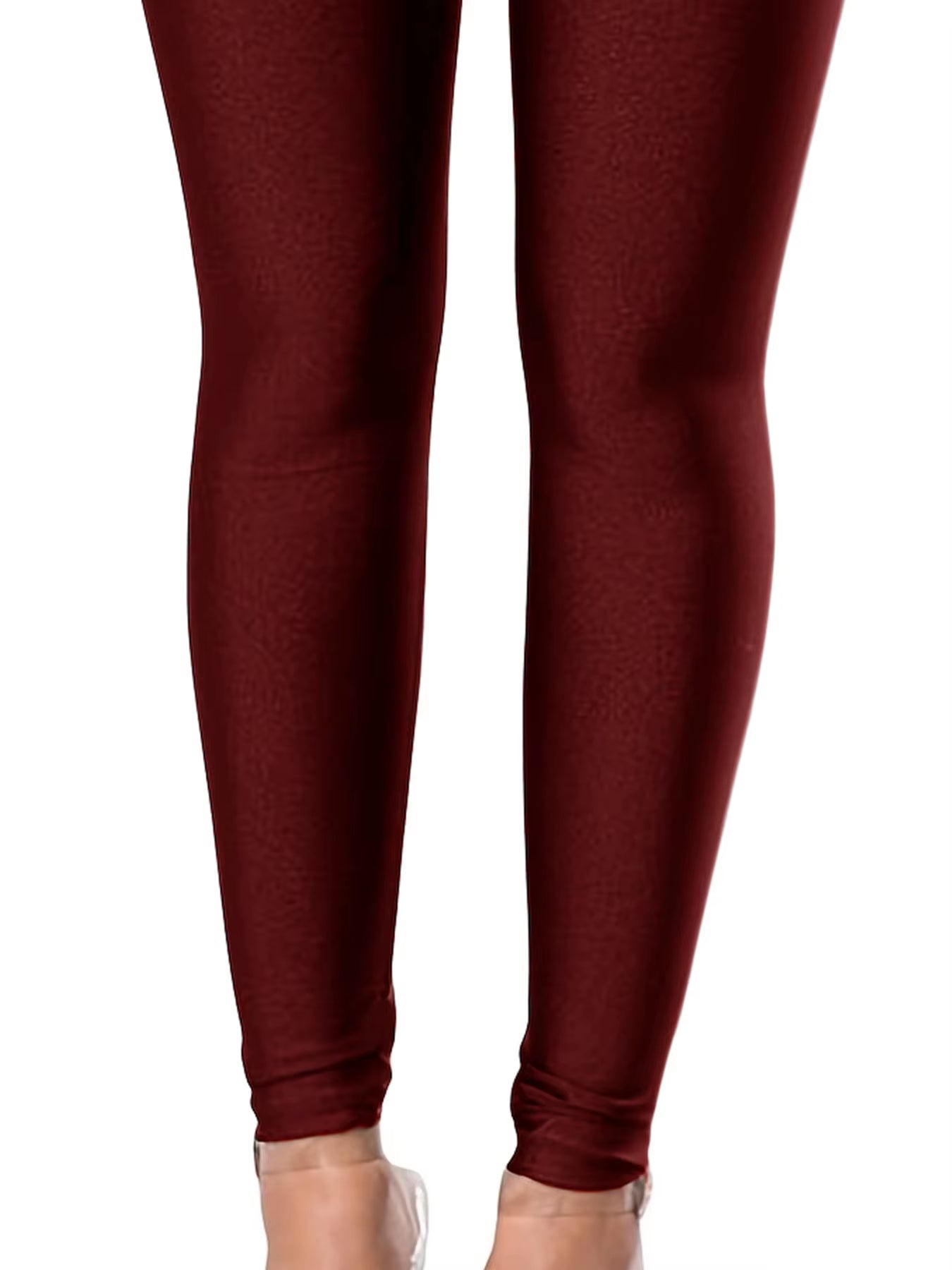 European-Style Wine-Red Glossy Leggings High-Waisted Solid Color Tight Nine-Point Pants Fashion High-Stretch Girth Pants Women