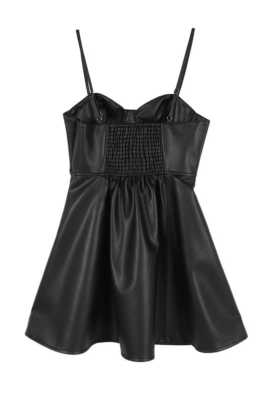 Vegan Leather Bustier Mini Dress - MAYPurpleCollection