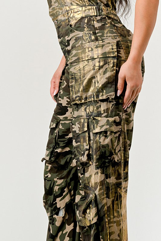 Camo Gold Strapless Cargo Jumpsuit - MAYPurpleCollection