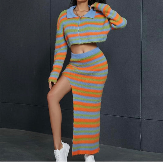 AUTUMN STRIPE + SKIRT SET