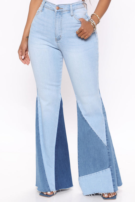 Two Tone Extreme Flare Jeans - MAYPurpleCollection