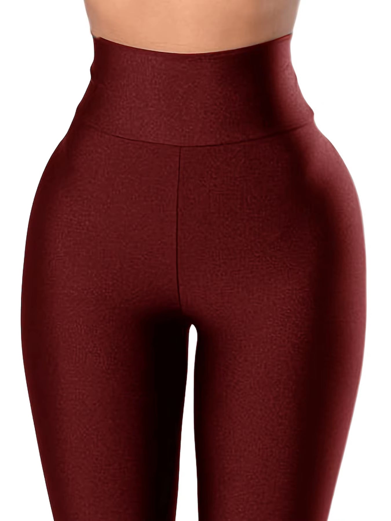 European-Style Wine-Red Glossy Leggings High-Waisted Solid Color Tight Nine-Point Pants Fashion High-Stretch Girth Pants Women