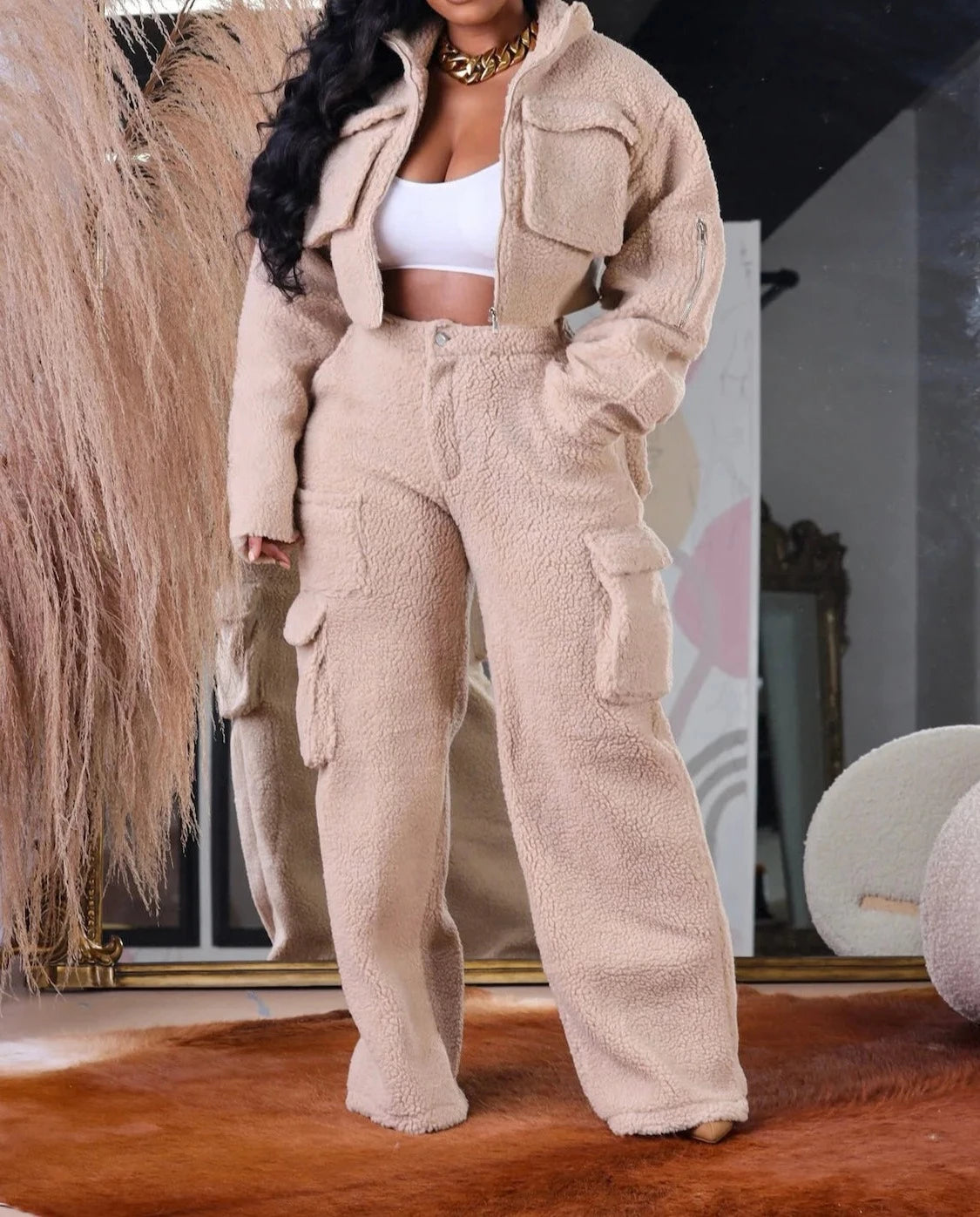 Cloud Fuzz Cargo Pants Set - MAYPurpleCollection