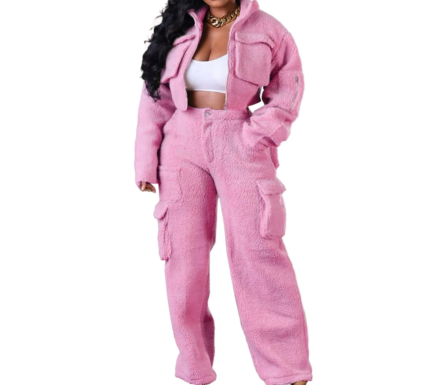 Cloud Fuzz Cargo Pants Set - MAYPurpleCollection